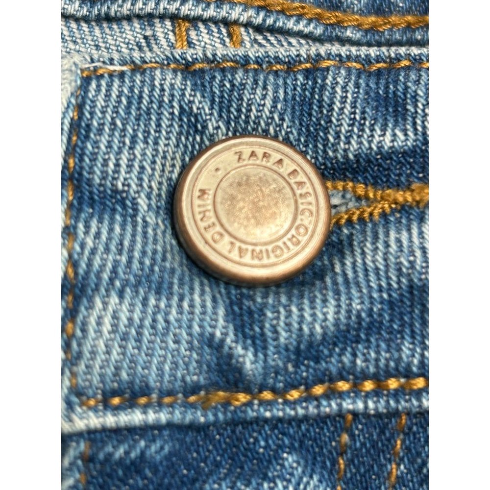 Zara Basic Z1975 Denim Mid Rise Blue Ruffle Flare Size 6 - Picture 8 of 9